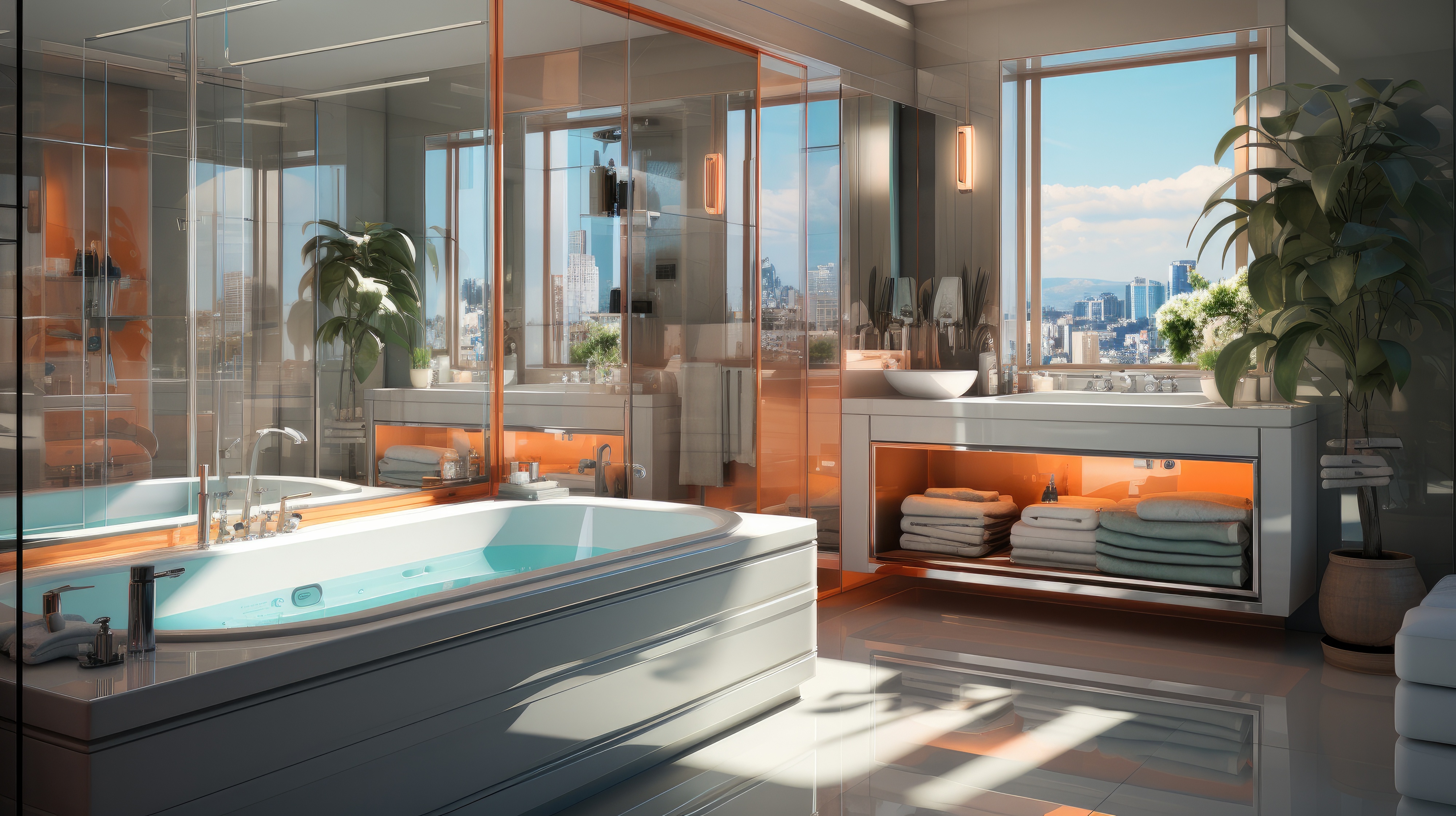 Bathtub in the modern interior, Modern bathroom.